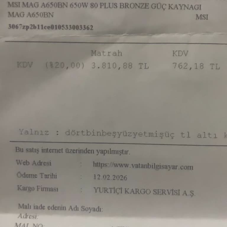Ayıplı PSU Fanı Nedeniyle İade Ve Birebir Değişim Talebim Cevap Bekliyor