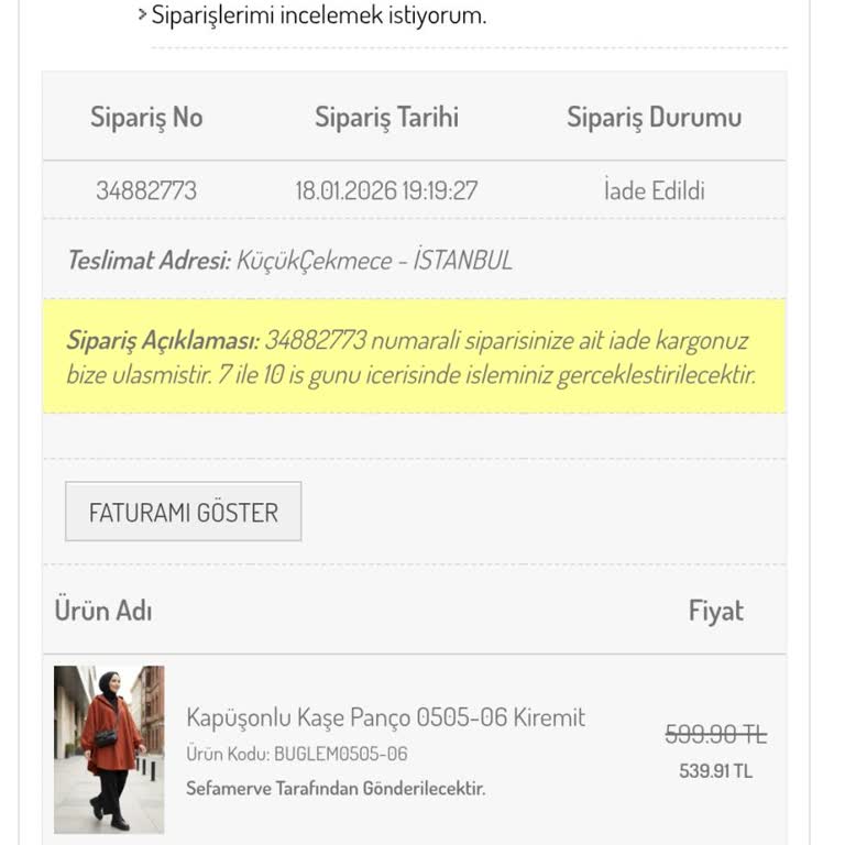 Sefamerve'de 550 TL İade Gecikmesi Ve Oyalama