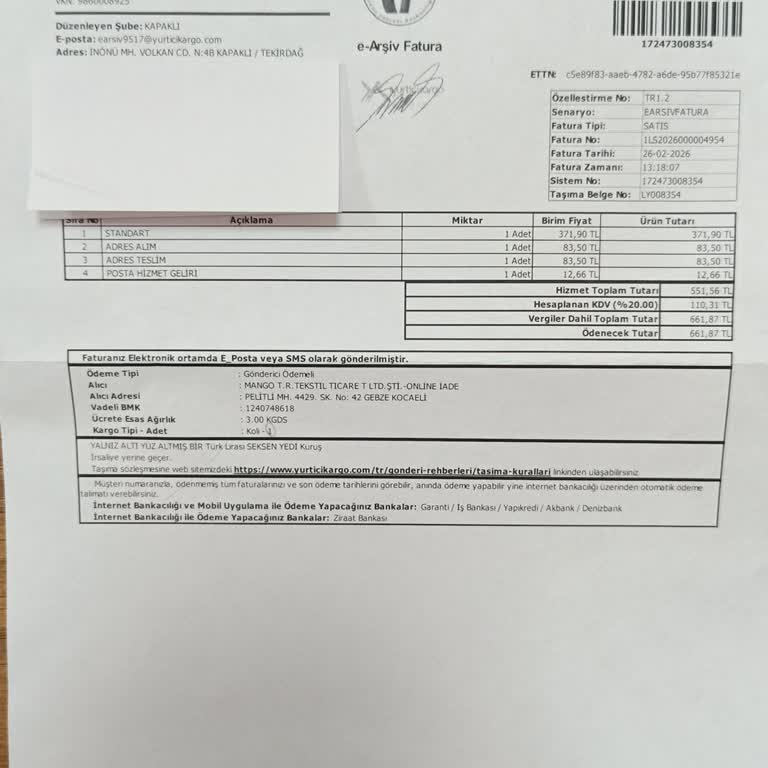 Mango’nun Yanlış İade Kodu Sonucu Alınan 661,87 TL Ücretin İadesi Talebi