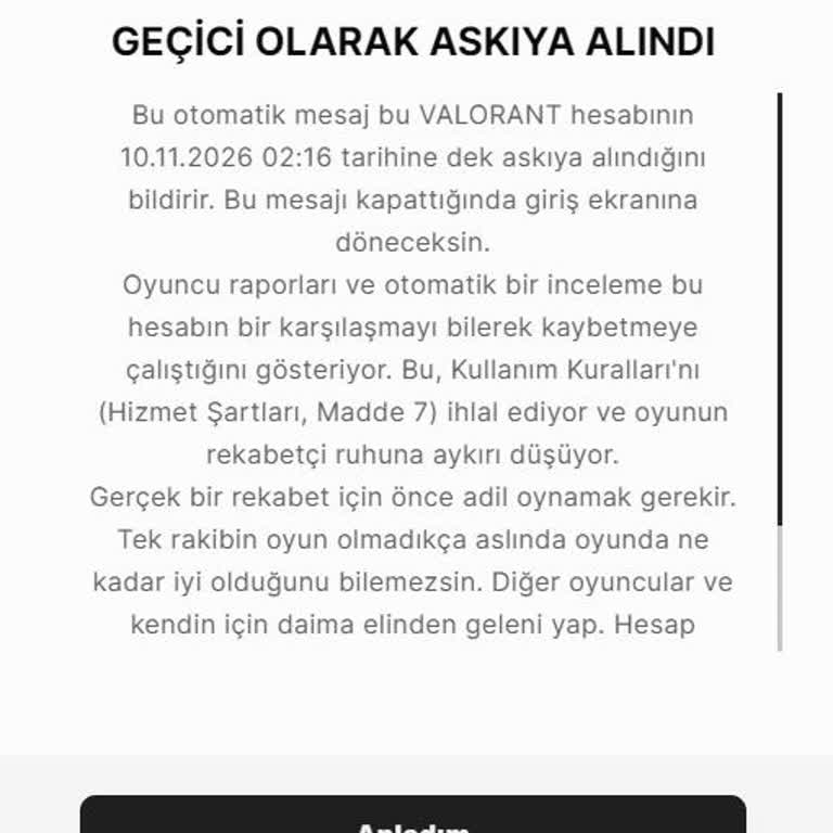 Hesabımda Yetkisiz Giriş Şüphesiyle Ban Kararının Kaldırılması