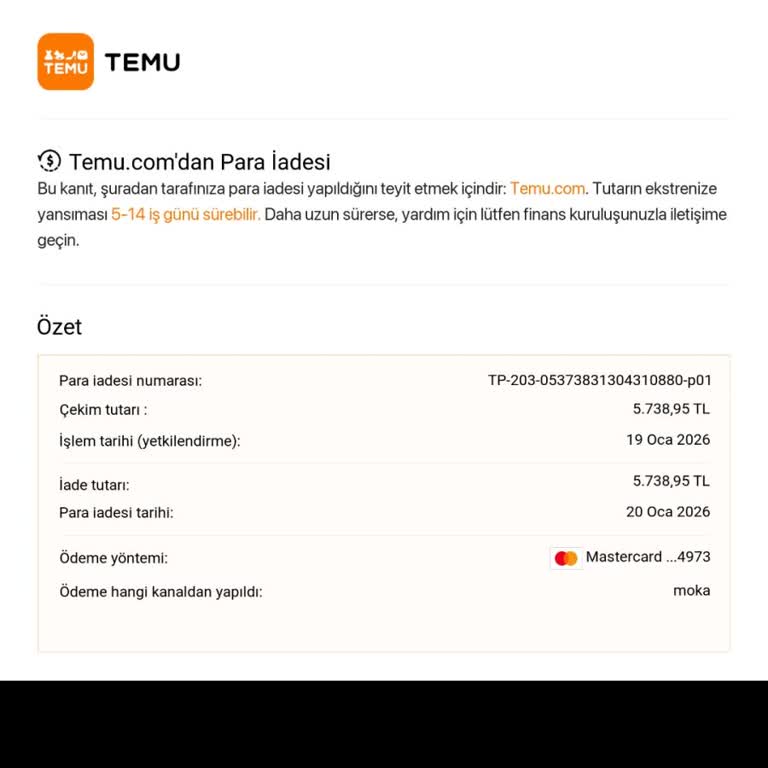 Temu'dan İptal Edilen Çadır Siparişinin 5.738,95 TL İadesi Hesaba Geçmedi