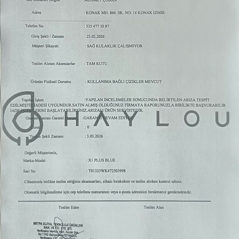 Garanti Kapsamında Arızalı Kulaklık İçin Yeni Ürün Değişimi Talebi