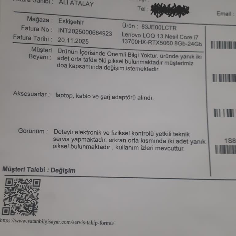 Garanti Kapsamındaki Laptopta Ölü Piksel Nedeniyle Haksız Onarım Ücreti Talebi