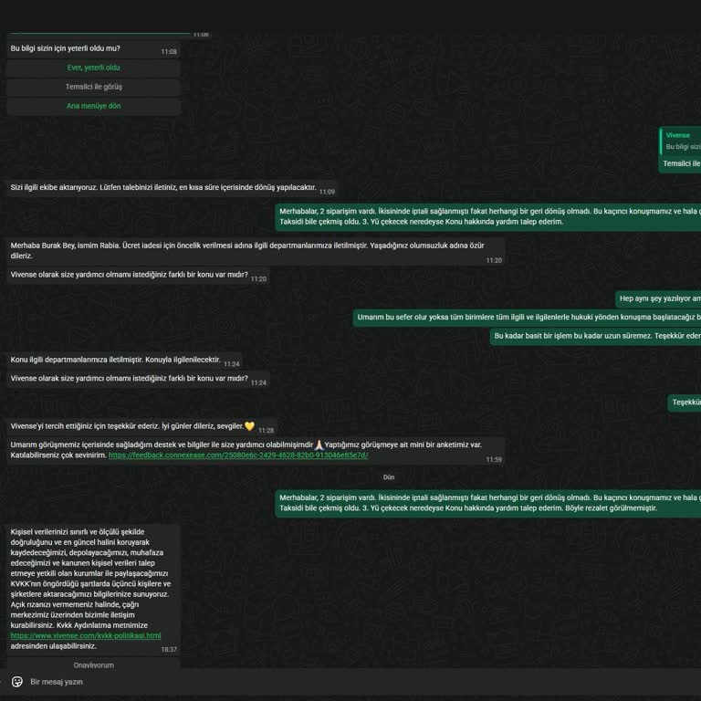 Vivense'den İptal Ve İade İşlemlerinin Gecikmesi
