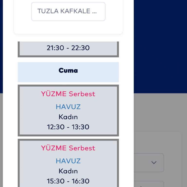 Programda Görünen Yüzme Seansları Rezervasyonda Listelenmiyor