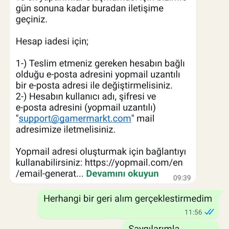 Gamermarkt'tan Satış Sonrası Haksız Hesap Geri Alma Ve Ücret Talebi