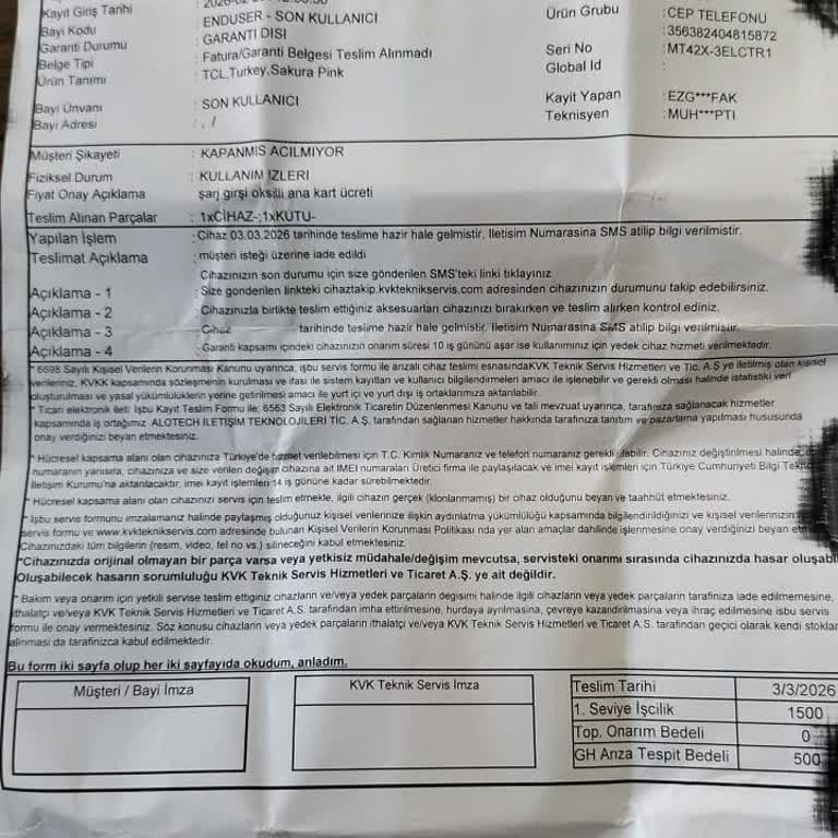 Garanti Kapsamındaki Akıllı Saatime 2.750 TL Ücret Talebi Ve Ücretsiz Onarım İsteği