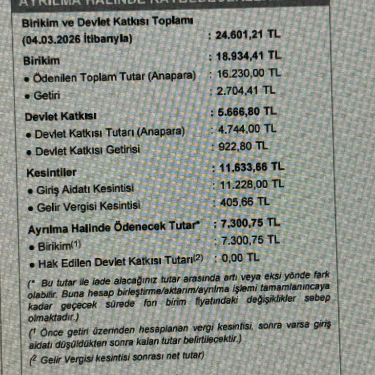 Garanti Emeklilik Ayrılma Formunda Ana Paranın Yarıdan Fazlası Kesintiye Düşüyor