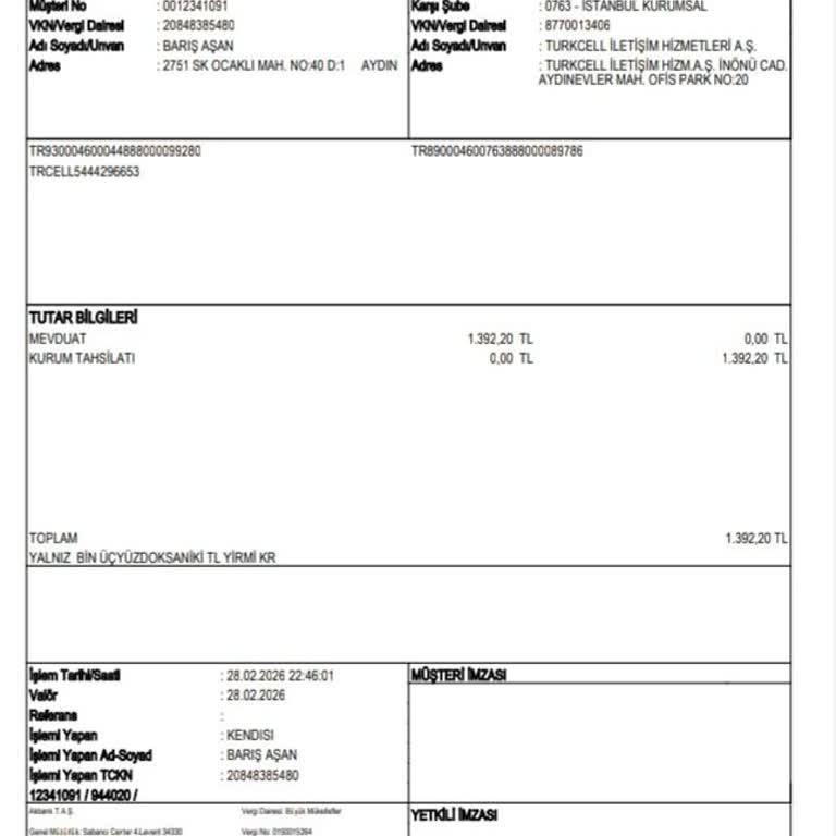 1392,20 TL Çifte Tahsil Edildi, İadesi Talep Ediliyor