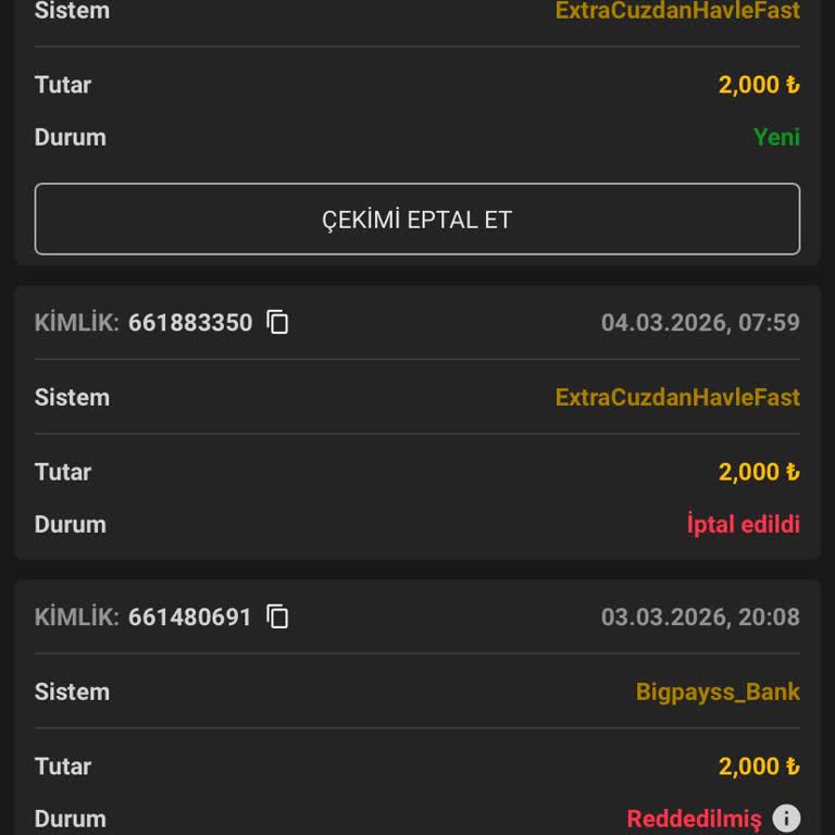2000 TL Çekim Talebim İşlenmedi, Canlı Destek Açılmıyor