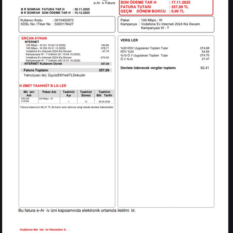 Taahhüt Edilen Ücretsiz Faturalar Kesintiye Uymadı Ve 2000 TL Fazla Ödendi