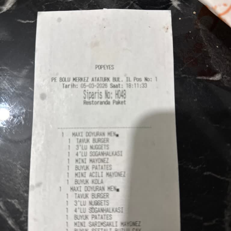 Bolu Popeyes Şubesinde Büyük Boy Patates Teslim Edilmedi