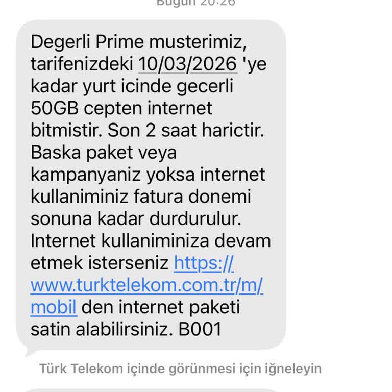 Aşımsız Prime Sosyal Düşün 50 GB Tarifte Sosyal Medya Paketi Haksız Veri Tüketimi