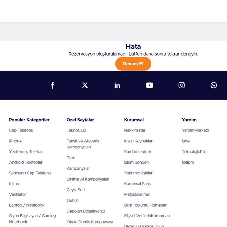 TeknoSA’da Iphone 15 Satın Alma İşleminde Rezervasyon Oluşturulamadı Hatası