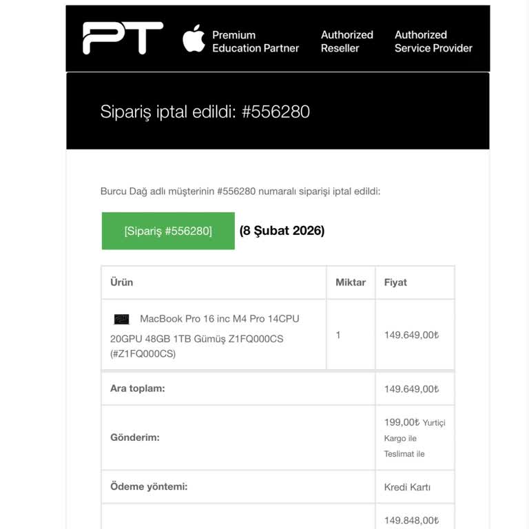 Stokta Görünen MacBook Siparişinde Yanıltıcı Bilgi Ve Üretim Durdurulması Nedeniyle Mağduriyet