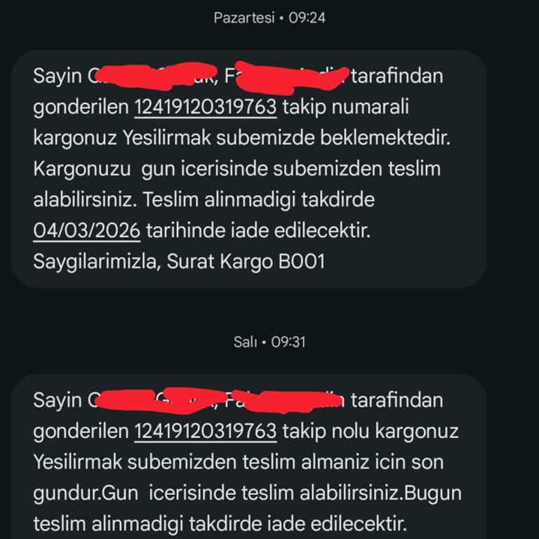 Yeşilırmak Şubesinde Kargo Teslimatı Ve Telefon Cevapsızlığı Sorunu