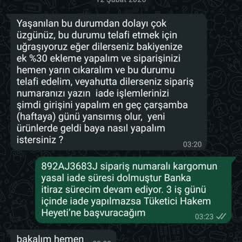 SC Sarvin'de Eksik Gönderilen Sipariş Ve İade Talebi Cevap Almayan Müşteri