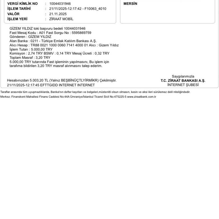 Ziraat Bankası'ndan 5.000 TL TOKİ Başvuru Ücretinin İadesi Gecikti