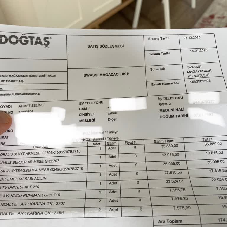 Akyaka AVM Doğtaş'tan Geciken Teslimat Ve Eksik Yemek Masası Şikayeti