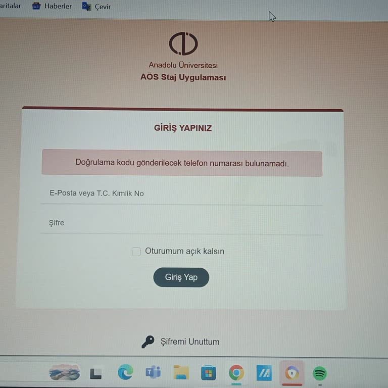 Staj Uygulamasına Girişte Telefon Numarası Bulunamadığı Sorunu