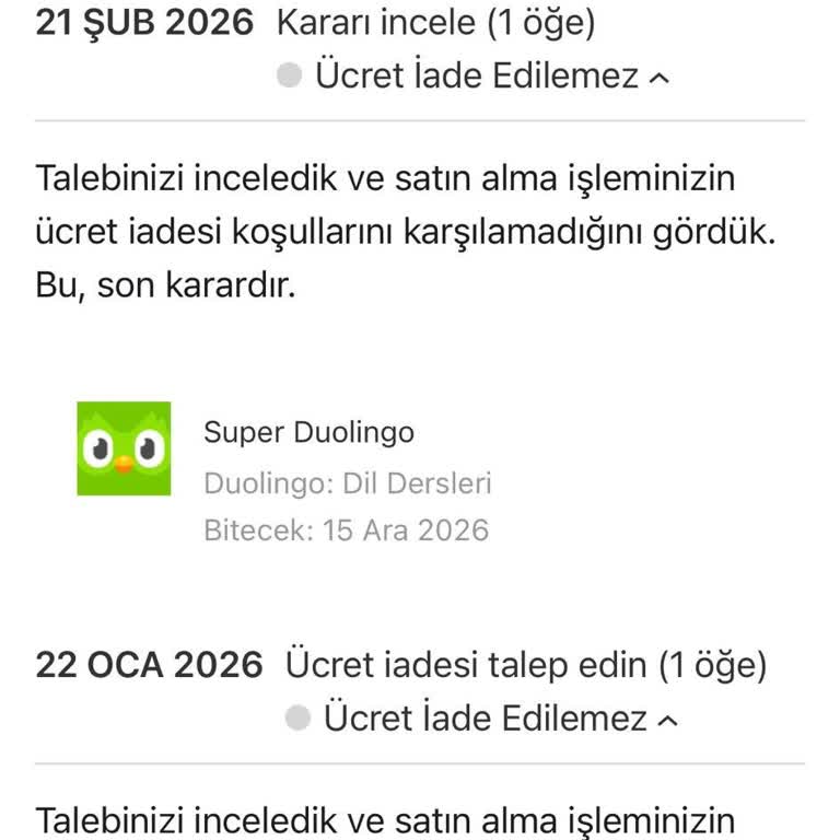 Bilgim Dışında Açılan Duolingo Super Aboneliği Ücreti İçin İade Talebi