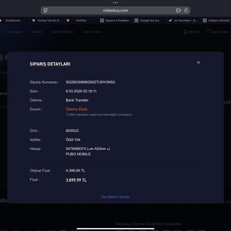 EFT Ödemesi Sonrası UC Gelmedi Ve Para İadesi Yapılmadı