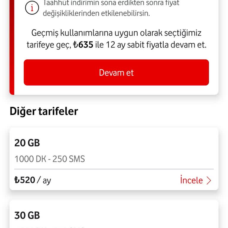 Vodafone Red’li Ultra Sınırsız Sosyal Medya Tarifi Yenileme Sırasında Benzer Teklif Bulamama