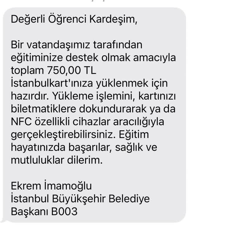AKBİL Kartına Yüklenmeyen 750 TL Yardım İçin Açıklama Talebi
