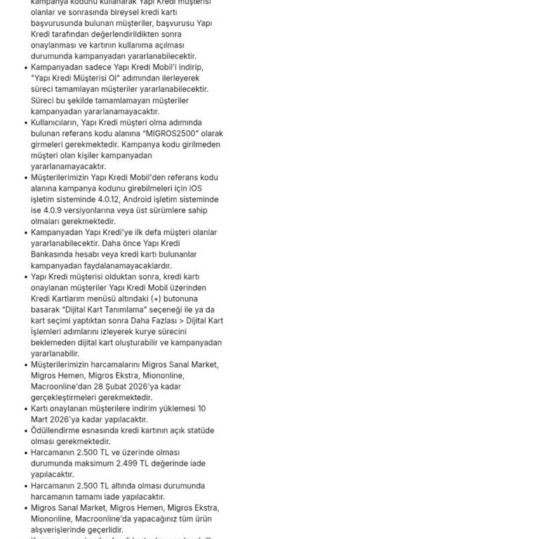 Yapı Kredi Ve Migros 2500 TL Kampanyası Ödülü Yatırılmadı