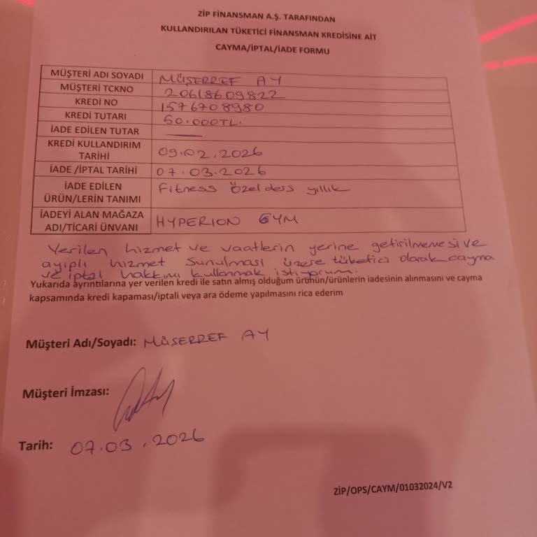 Vaat Edilen Özel Antrenman Ve Program Sağlanmadı, İptal Ve Tam İade Talebi