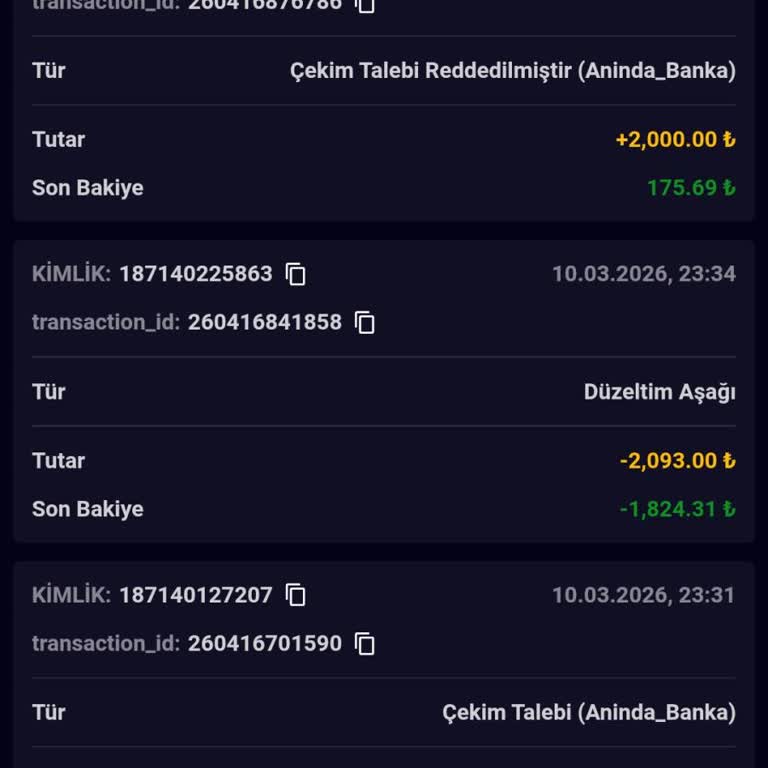 Çekim Talebimin Reddedilmesi Ve Bakiyemin Silinmesi