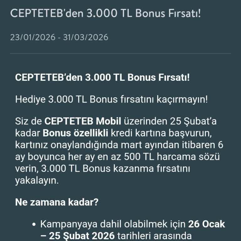 Kampanya Kartı Yanlışlıkla İptal Edildi Ve 3000 TL Bonus Hakkı İhlal Edildi