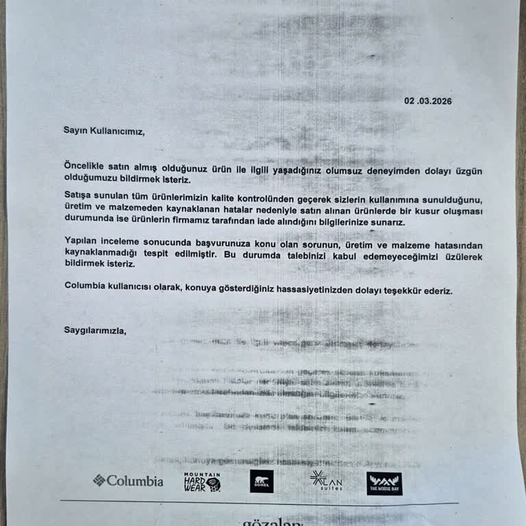 Ayak Yarası Açan Columbia Spor Ayakkabı İçin İade Ve Değişim Talebi