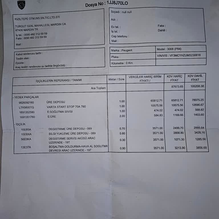 Peugeot 3008'de Düşük Kilometrede 90 Bin TL Üre Değişim Masrafı Ve İyi Niyet Talebi