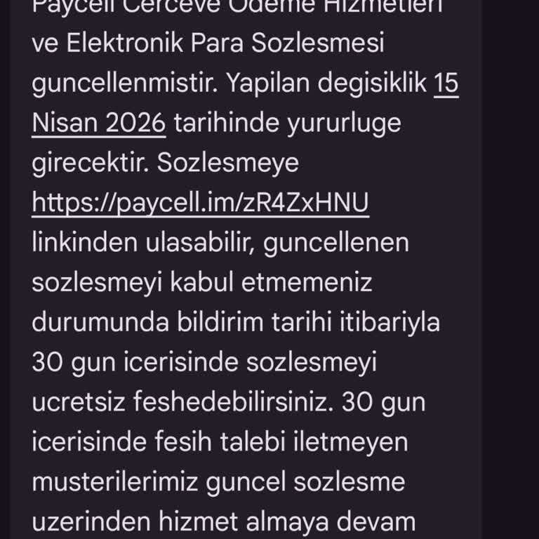 Türk Telekom’dan Aldığım Yetkisiz Paycell Sözleşme Güncelleme SMS’i