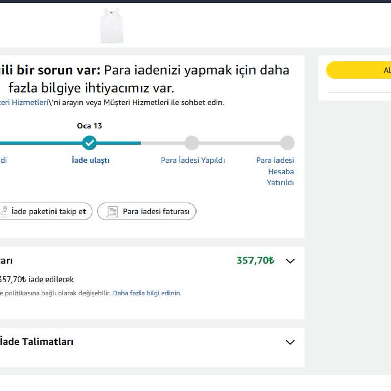 Amazon Kartıma 357,70 TL İade Ödemesi Gelmedi!