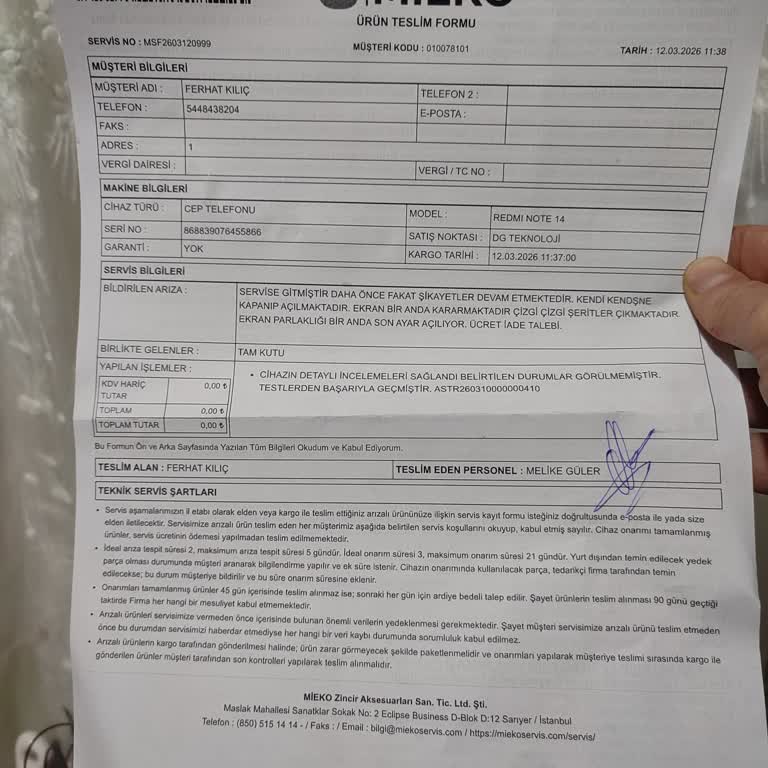 Xiaomi Redmi Note 14 Tekrarlayan Arızası İçin İade Talebi