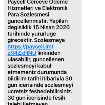 Paycell'den Gelen Sözleşme Güncelleme Bildirimi Hakkında Açıklama Ve Hesap Kontrolü Talebi