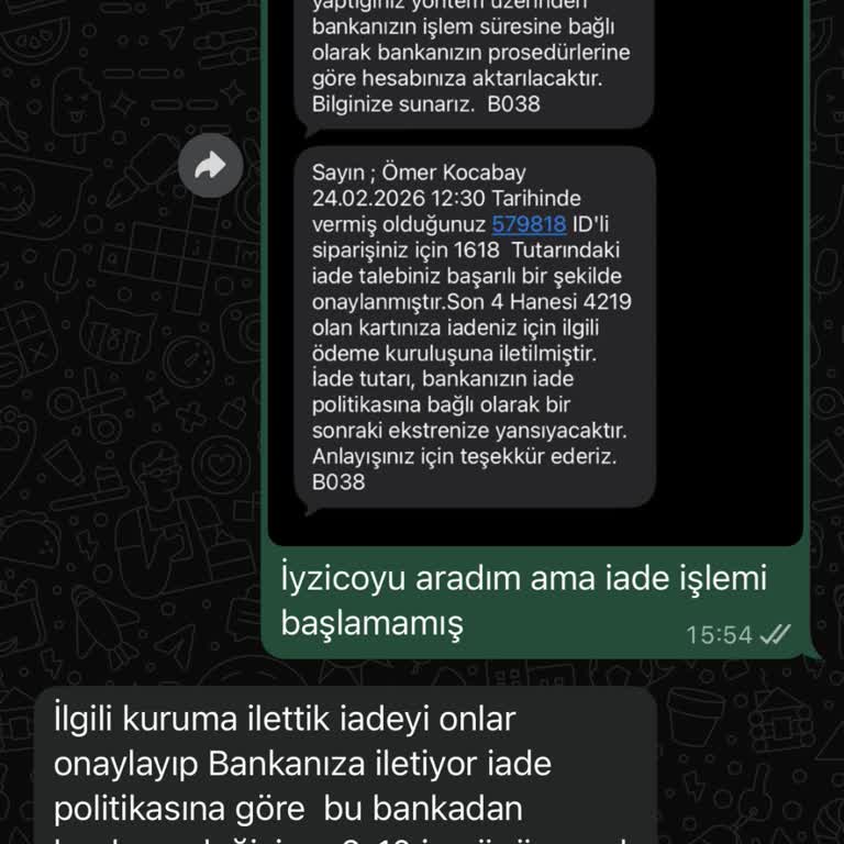 İptal Edilen Siparişin İadesi Gerçekleşmedi