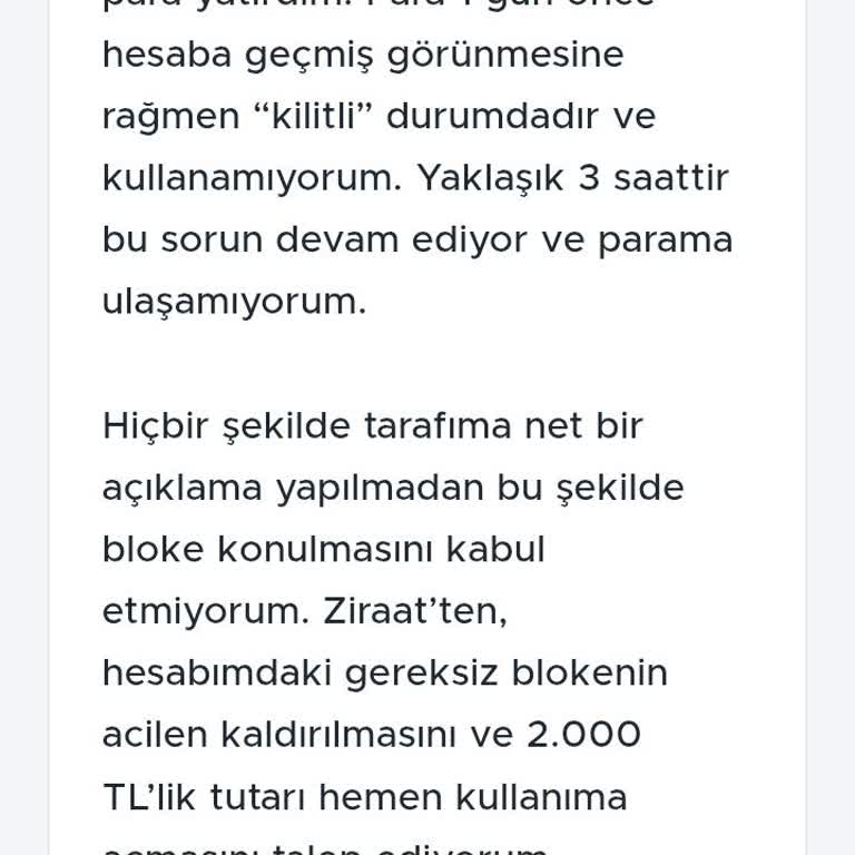 Ziraat’te 2000 TL’lik Para Kilitli, Acil Açılmasını İstiyorum