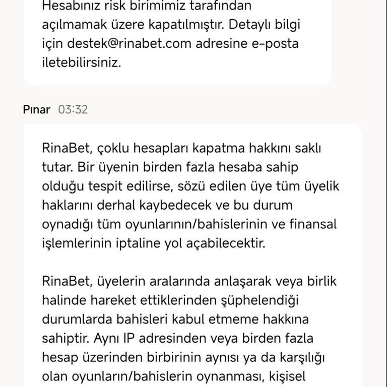 Rinabet Hesabımda Para Çekme İşlemi Ödenmedi Ve Hesap Haksız Yere Kısıtlandı