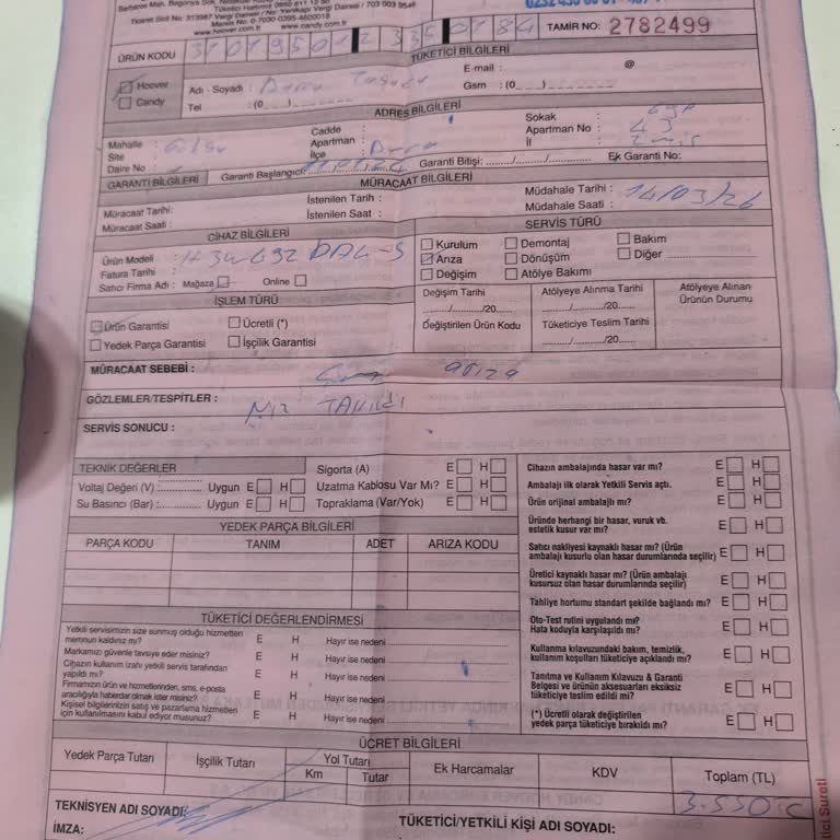 Hoover Çamaşır Makinesinde Tekrar Suyu Sıkmama Ve Aşırı Ücret Şikayeti