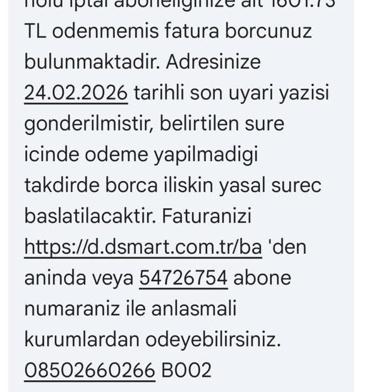 İptal Edildiği Söylenen D‑Smart Üyeliğinde Haksız 1.601 TL Fatura Kesilmesi