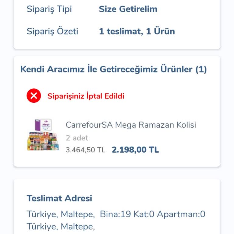 Ramazan Kolisi Siparişim İptal Edildi Ve Ücretin İadesi Talep Ediliyor