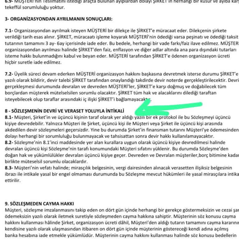 Sözleşmede Belirtilmeyen Devir Kısıtlaması Ve 95.000 TL İadesi Talebi