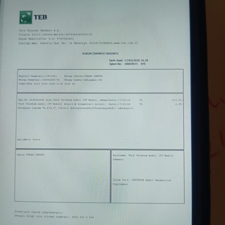 Yanlış Numaraya Ödenen 918,87 TL’nin Faturama Aktarılması Talebi