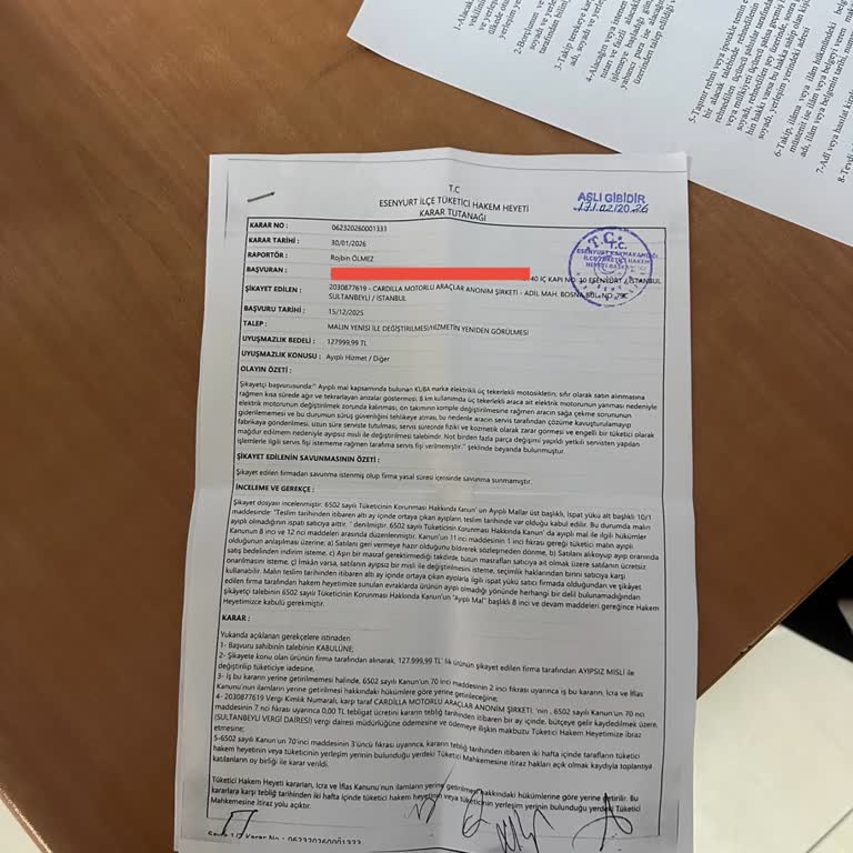 Cardilla Motor Ayıplı Ürün Kararına Uymuyor, Değişim Sağlanmıyor