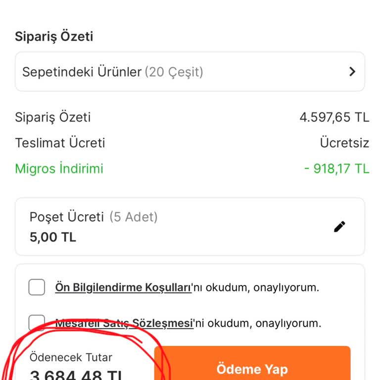 Migros Sanal Market’te Sepet Ve Ödeme Tutarı Arasındaki Fazla Ücret Sorunu