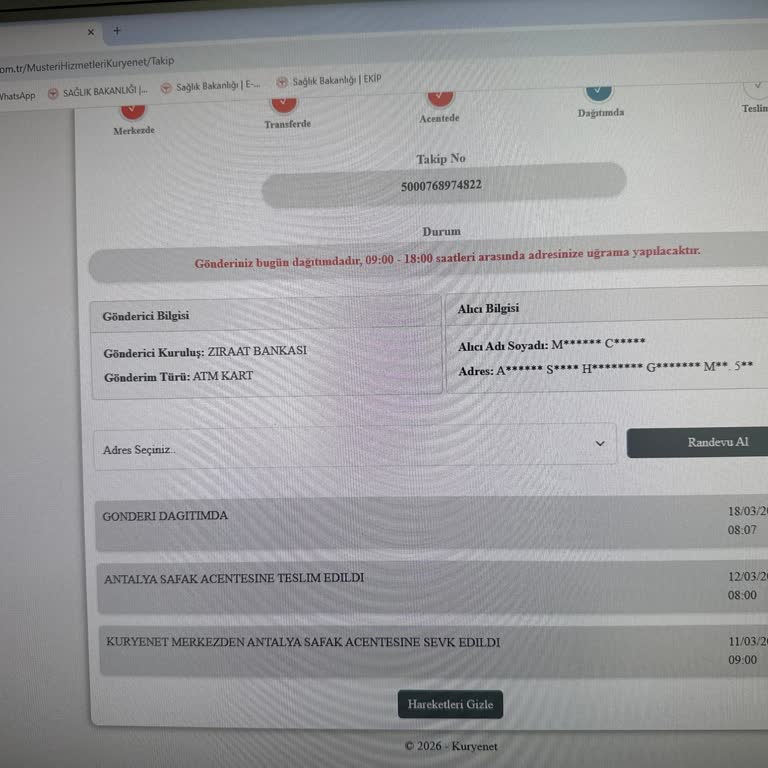 Ziraat Bankası Kartım Kuryenet Tarafından Dağıtıma Çıktı Ama Teslim Edilmedi