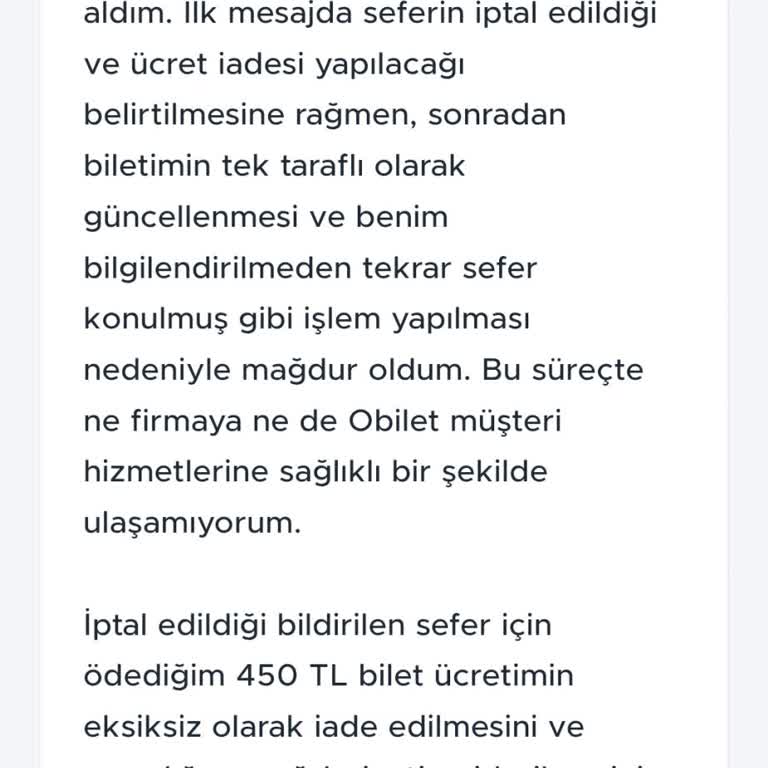 İptal Bildirimi Sonrası İade Sorunu Ve Yetkisiz Tek Taraflı Bilet Güncellemesi